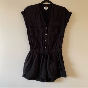 Old Navy Small Black Utility Romper Short Sleeve Shorts Button Up